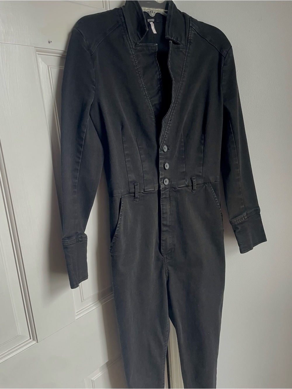 Free People Black Utility Jumpsuit  Button-Front